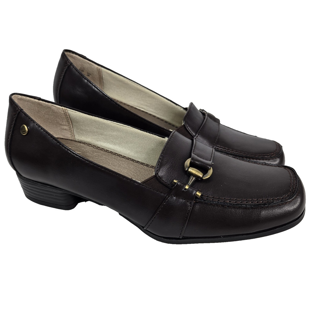 Life Stride Loafers Square Toe Block Heel Bayley Dark Brown Shoes Size 9 NEW